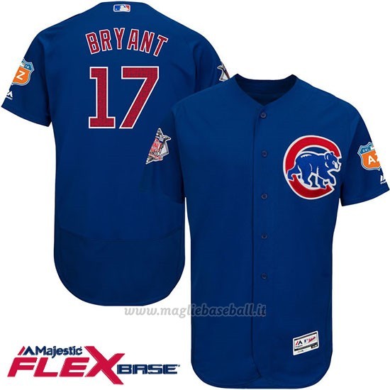 Maglia Baseball Uomo Chicago Cubs 17 Bryant Blu Flex Base Autentico Collezione On Field Allenamento Primaverile